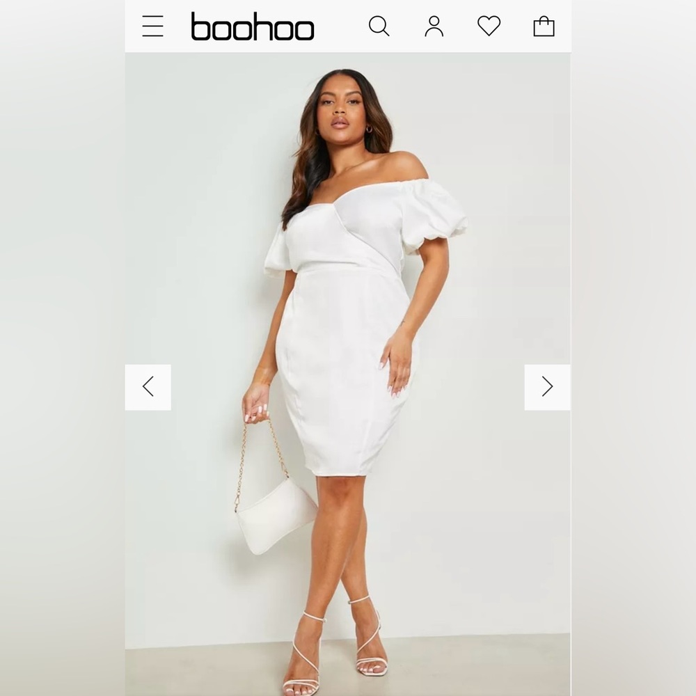 Off the shoulder puff sleeve midi dress by boohoo